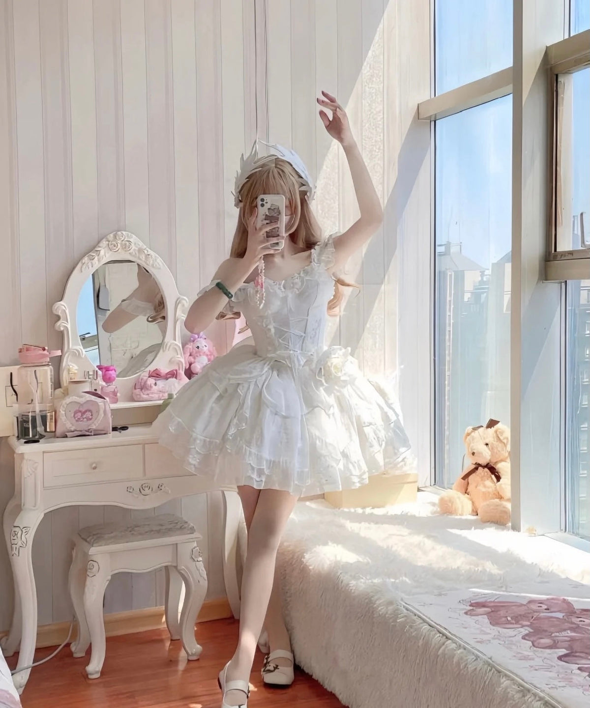 French Ball Gown Straps Short Tulle White Lolita Dresses Party Dress Birthday Outfits - FashionDia