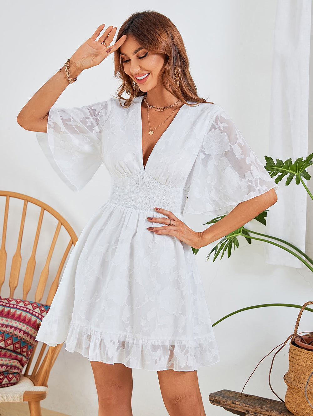 Morgana Cotton Eyelet Button Down Dress Off White