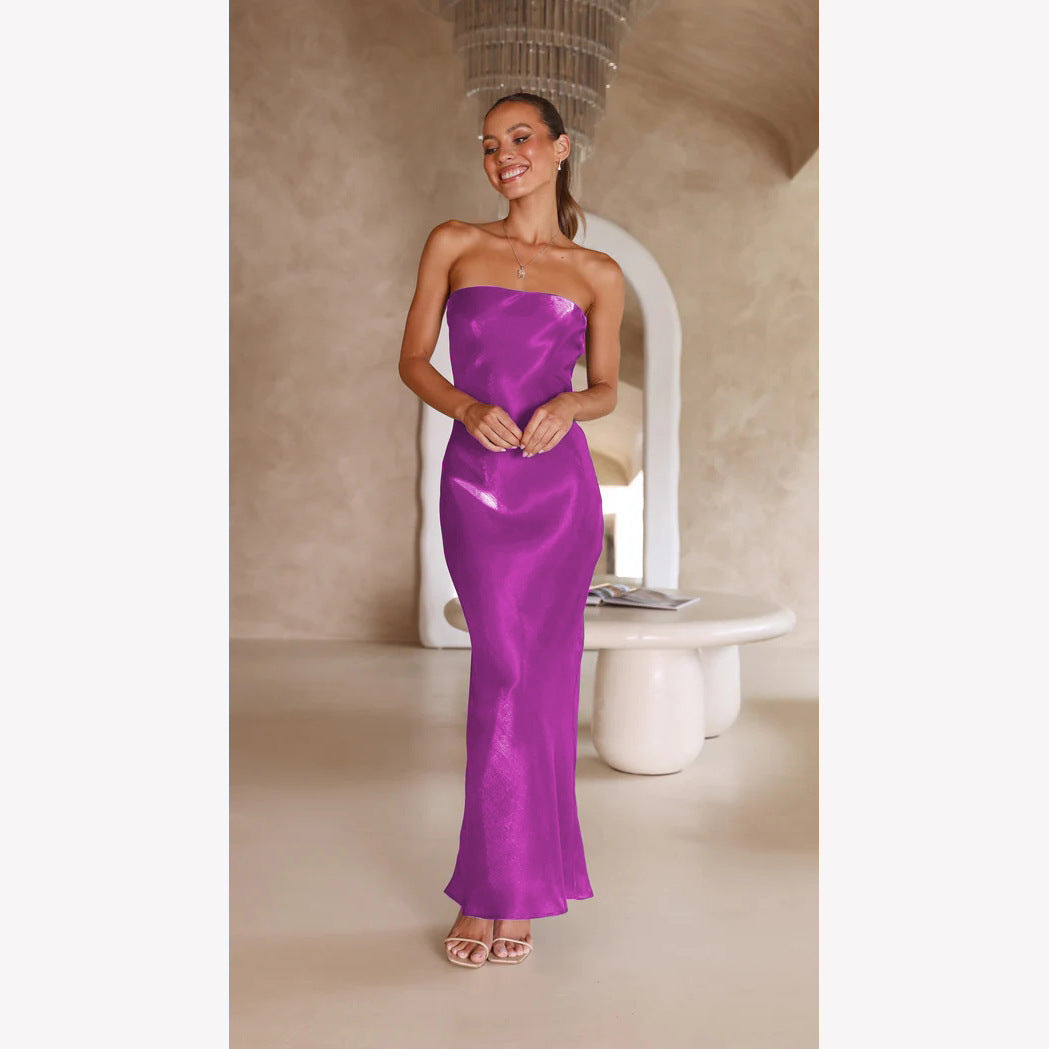Bright Silk Bandeau Maxi Dress