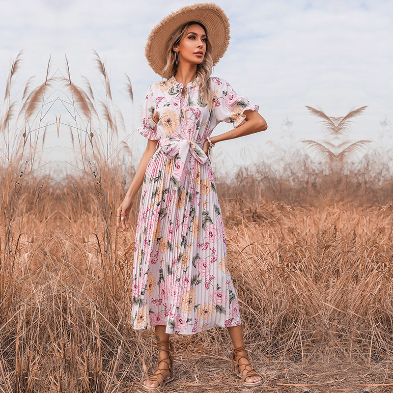 PREORDER Quiet Escape Floral Pleated Midi Dress Ivory
