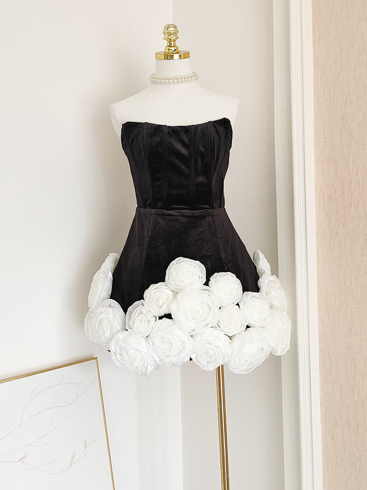 Sexy Sheath Strapless Velvet Black Holiday Dress Travel Vacation Dresses Short Birthday Dress - FashionDia