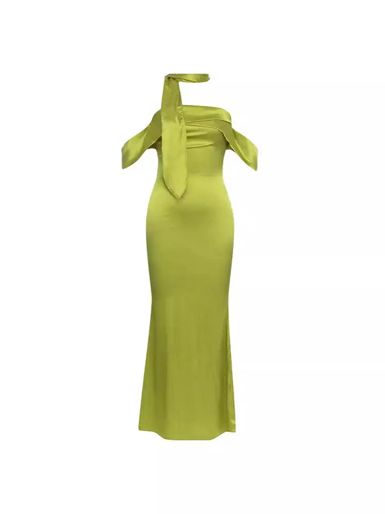 Stylish Strapless Satin Tie Dress