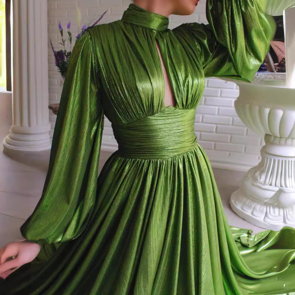 Spring Summer Popular Color Tight Waist Halter Large Swing Chic Avocado Green Dress Maxi Dress for Women