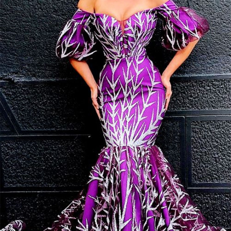 Women Clothing Dress Tube Top Golden Thorn Maxi Dress Stitching Fishtail Gown