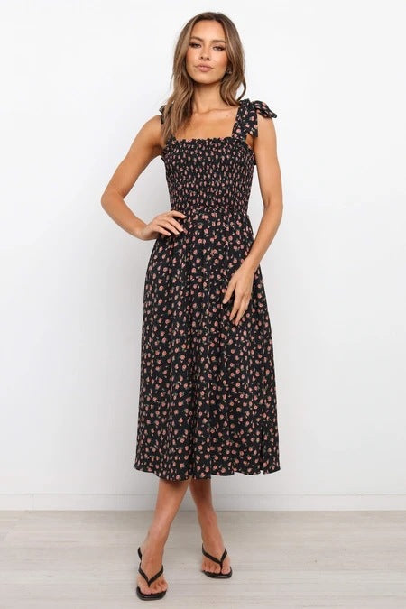 Alanis Floral Smocked Mini Dress Navy