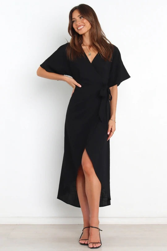 Bold Move Wrap Midi Dress Black