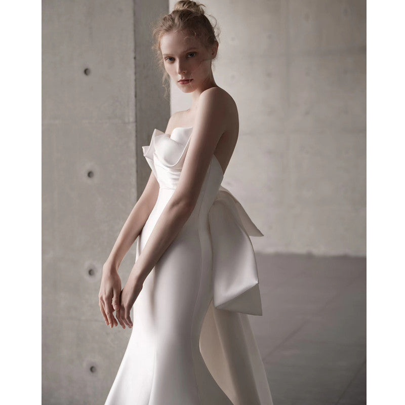 Satin Strapless Bowknot Wedding Dress - Fashionpara