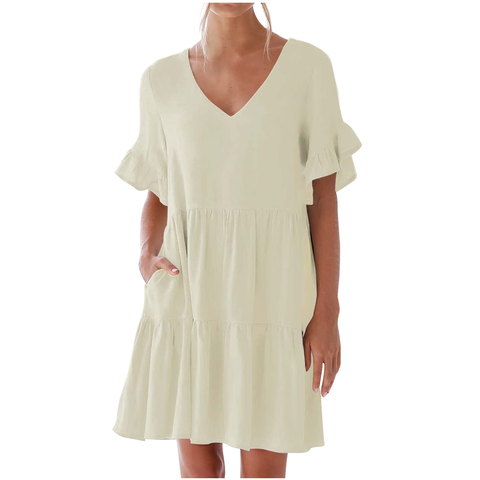 Oatland Cotton Pocketed Babydoll Dress Dark Taupe