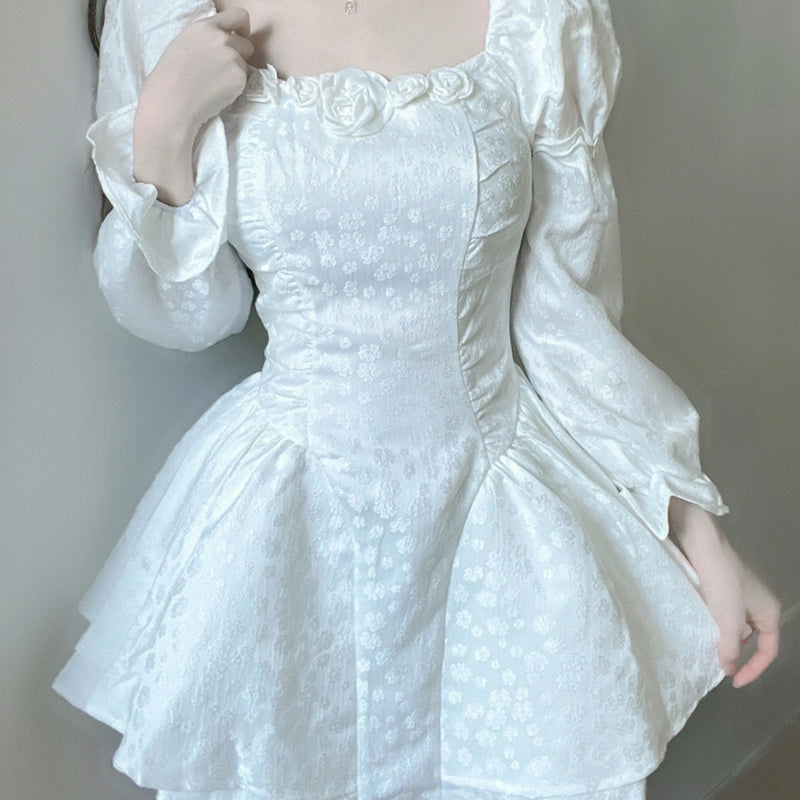Ball Gown Square Neckline White Lace Holiday Dress Birthday Dresses Birthday Outfits - FashionDia