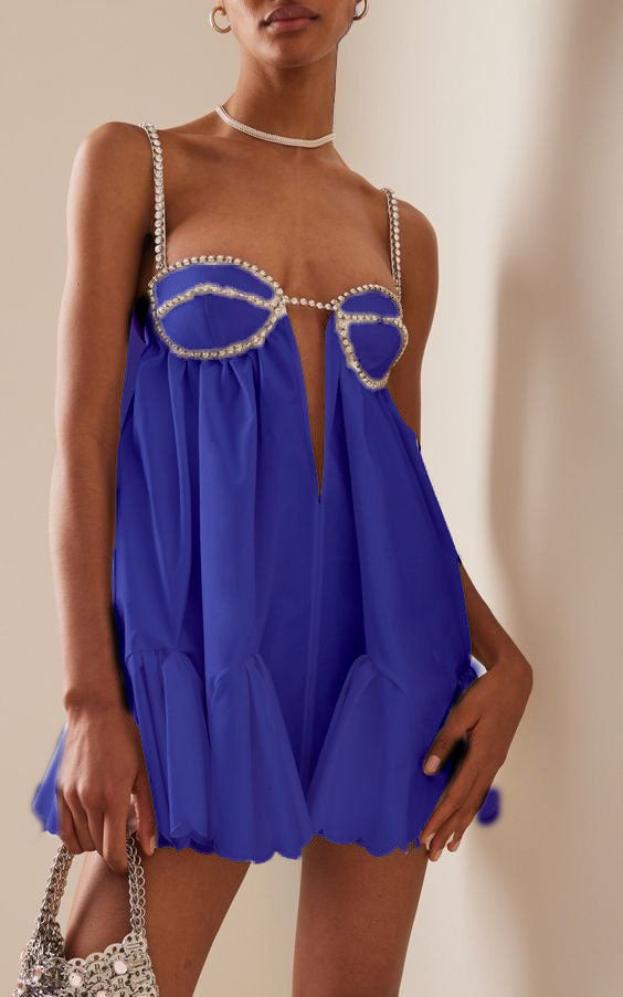 Pleated Rhinestone Cami Mini Dress - View 3 | FashionDia