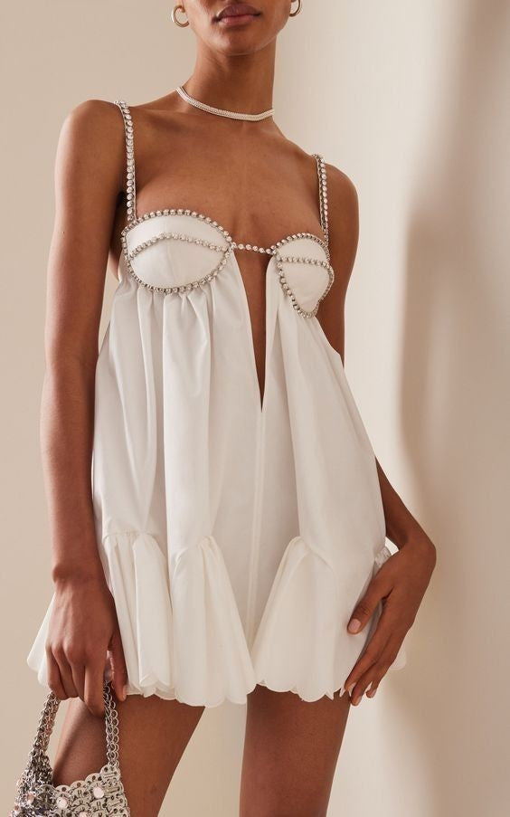 Pleated Rhinestone Cami Mini Dress - View 5 | FashionDia