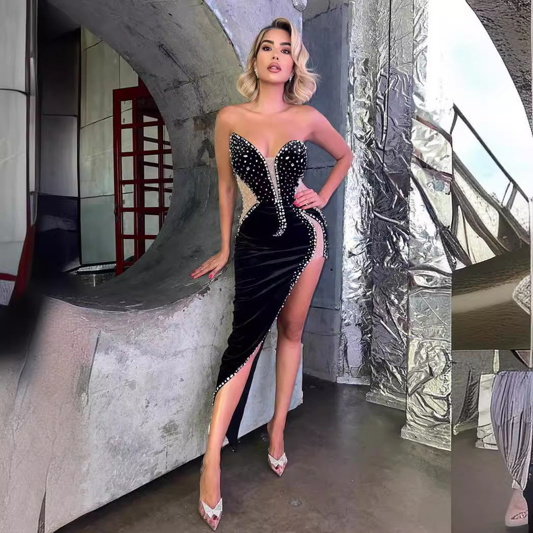 Sexy Strapless Beaded Bodycon Dress Party Prom Dress - Fashionpara