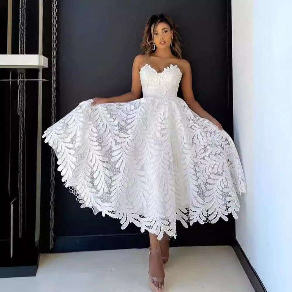 Strapless A-Line Lace Evening Wedding Dress - Fashionpara