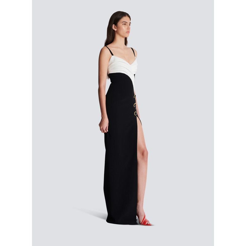 Monochrome Slit Satin Party Prom Dress - Fashionpara