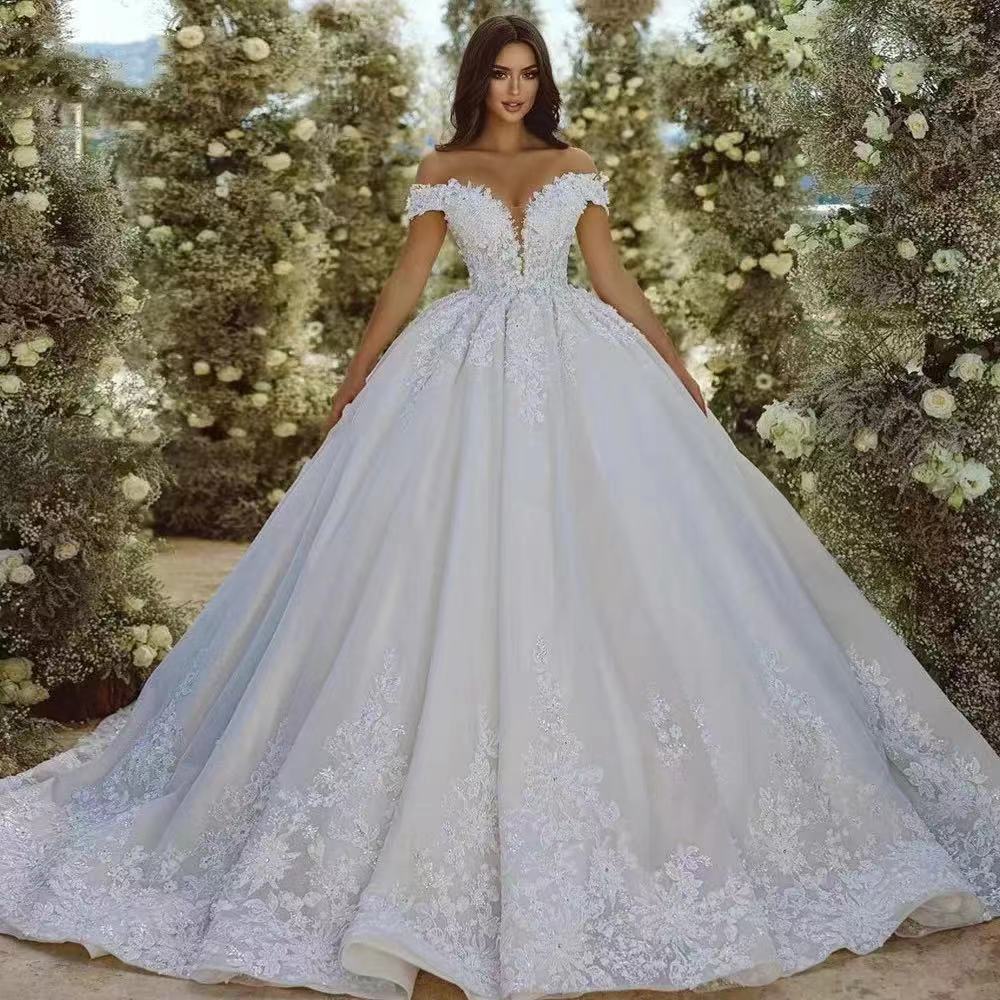 Off-Shoulder Sheer Tulle Bridal Wedding Dress - Fashionpara