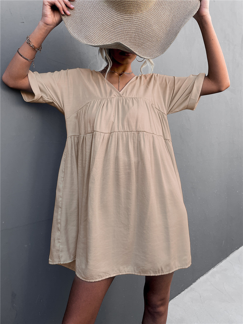 Goodness Cotton Pocketed Babydoll Dress Khaki