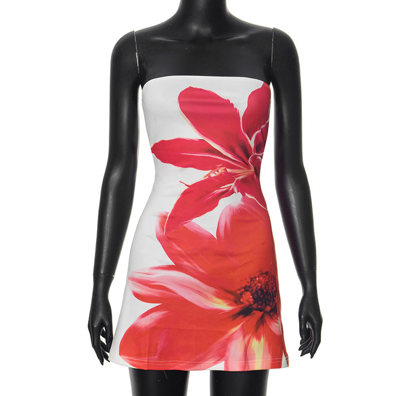 Claudia Chic Women's Bandeau Mini Dress with Floral Print and Figure Hugging Cut Premium Wardrobe Essential