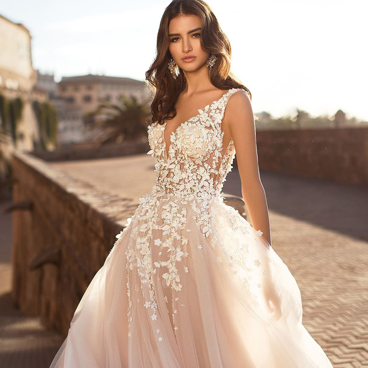 Deep V-Neck Sexy Satin Wedding Dress - Fashionpara