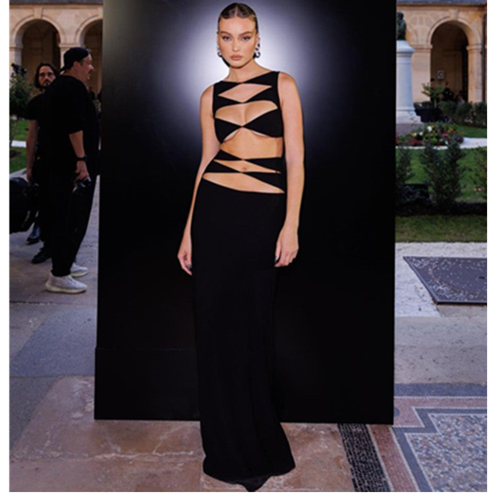 Chic Hollow-Out Two-Piece Bandage Dress Red Carpet Prom Dress - Fashionpara