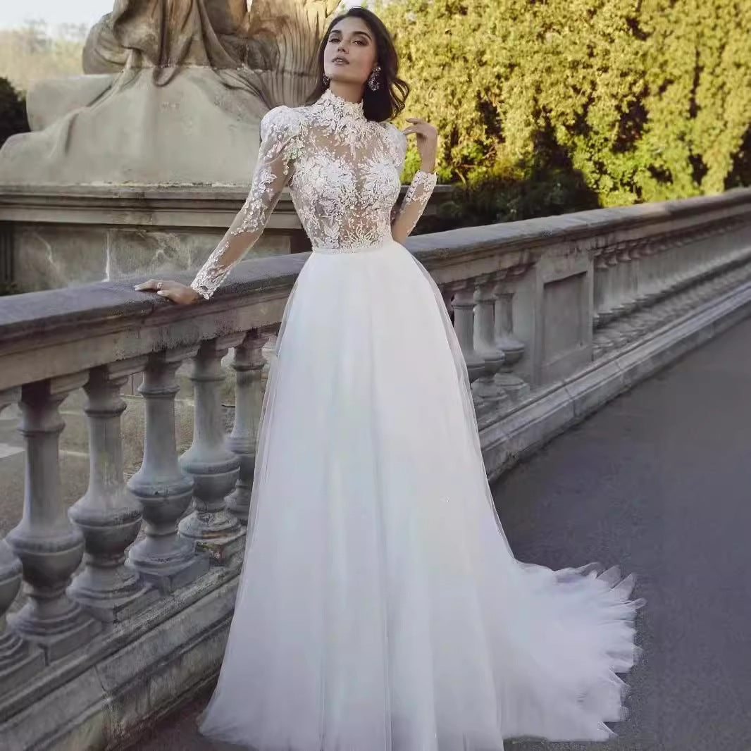 Long Sleeve French Princess Wedding Dress - Fashionpara