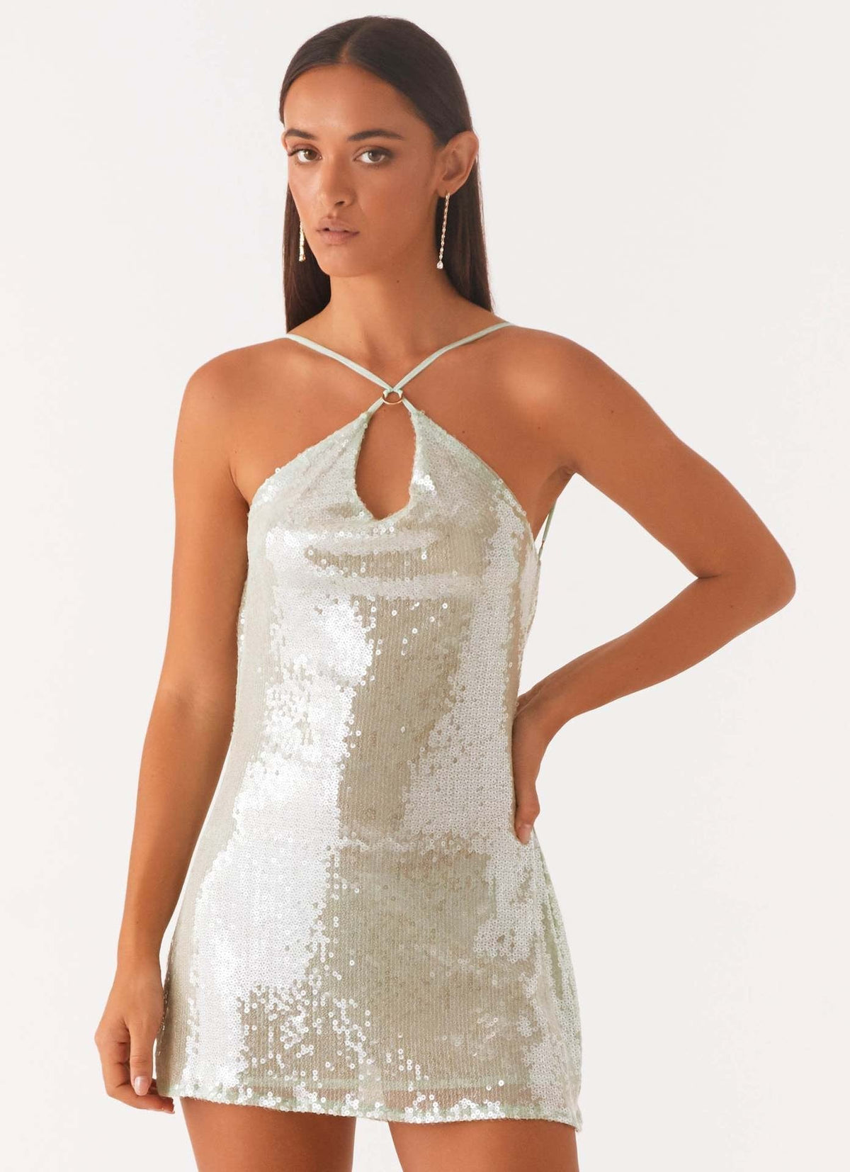 Halter Backless Sleeveless Sequin Dress - View 7 | VelvetHem