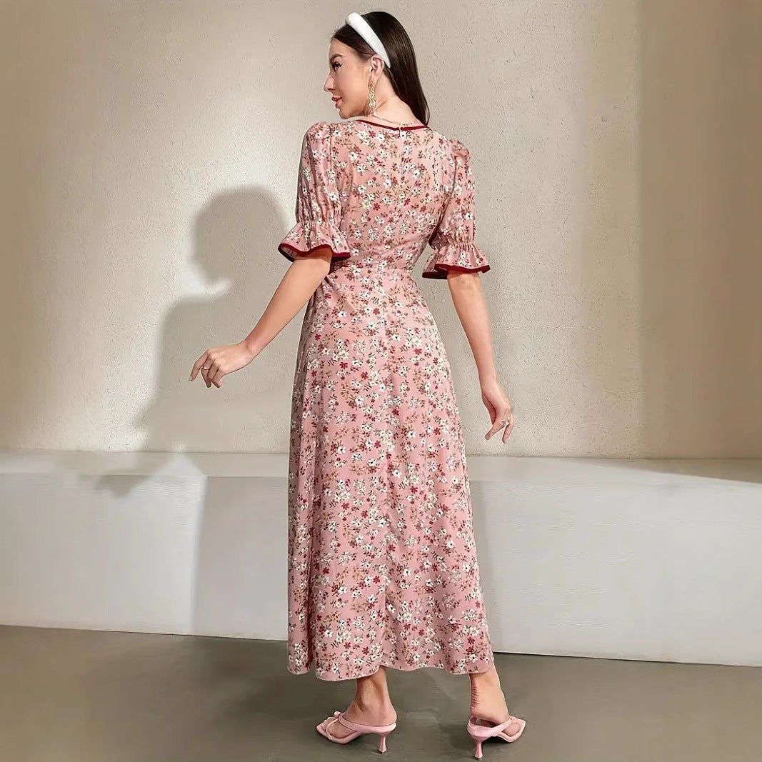 Noemí Effortless Women's Floral Print Maxi Dress with Chic Square Neckline and Puff Sleeves Everyday Luxe Edit