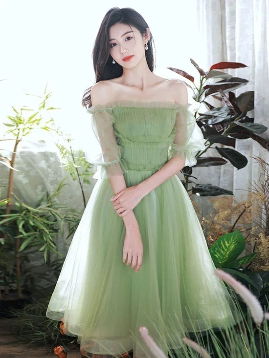 Green Tulle Short Prom Dress, Green Homecoming Dresses - View 3 | FashionDia
