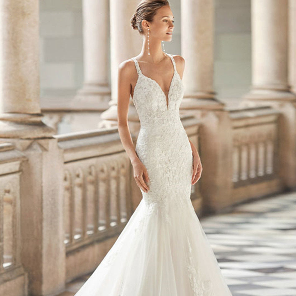 Strapless Lace Mermaid Bridal Wedding Dress - Fashionpara