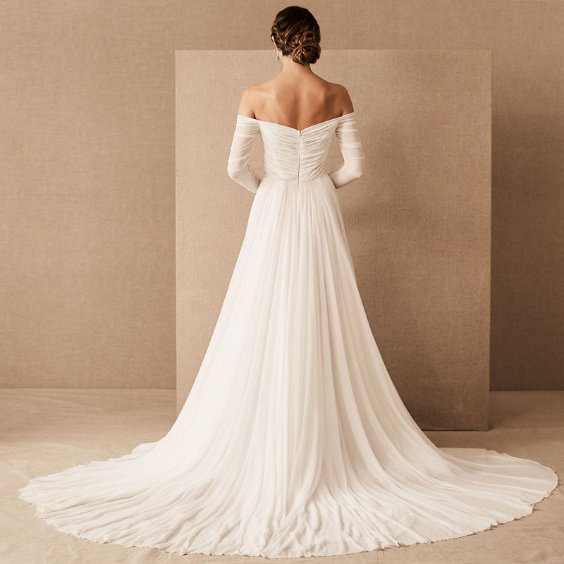 Vintage Off-Shoulder Outdoor Wedding Dress - Fashionpara