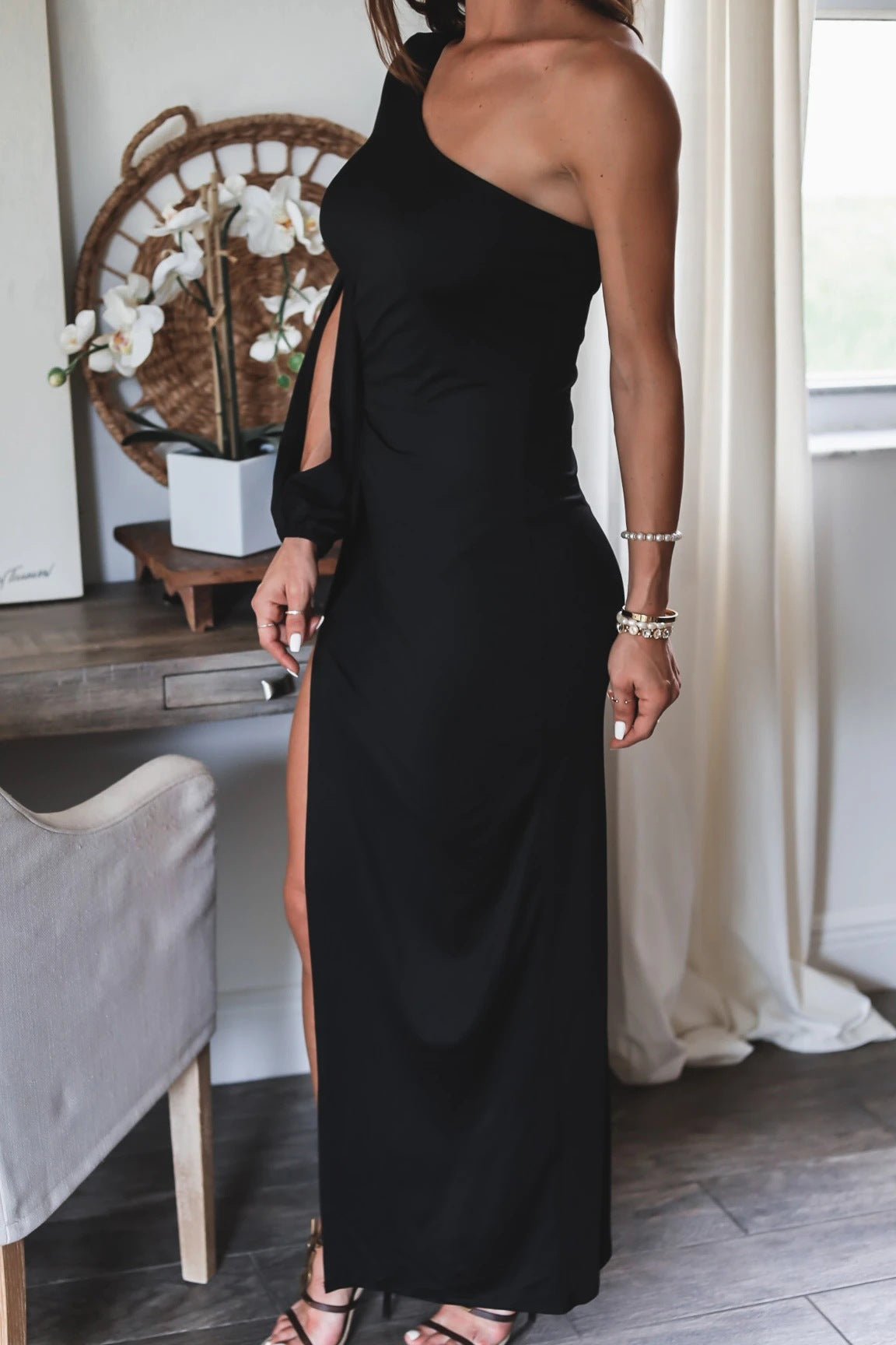 From The Source One Shoulder Maxi Dress Black