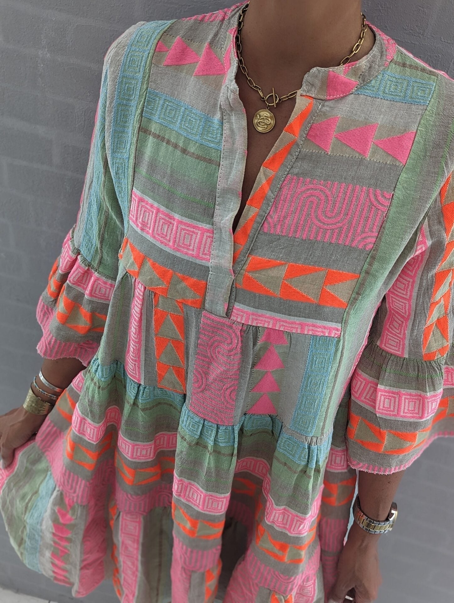 Hannah Effortless Bohemian Dress with Ethnic Print Premium Wardrobe Essential
