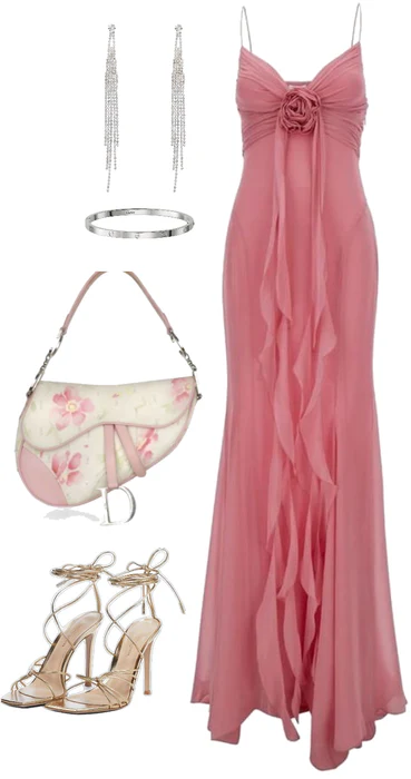 Sweet Pink Chiffon Mermaid Prom Dress,Long Party Evening Dress