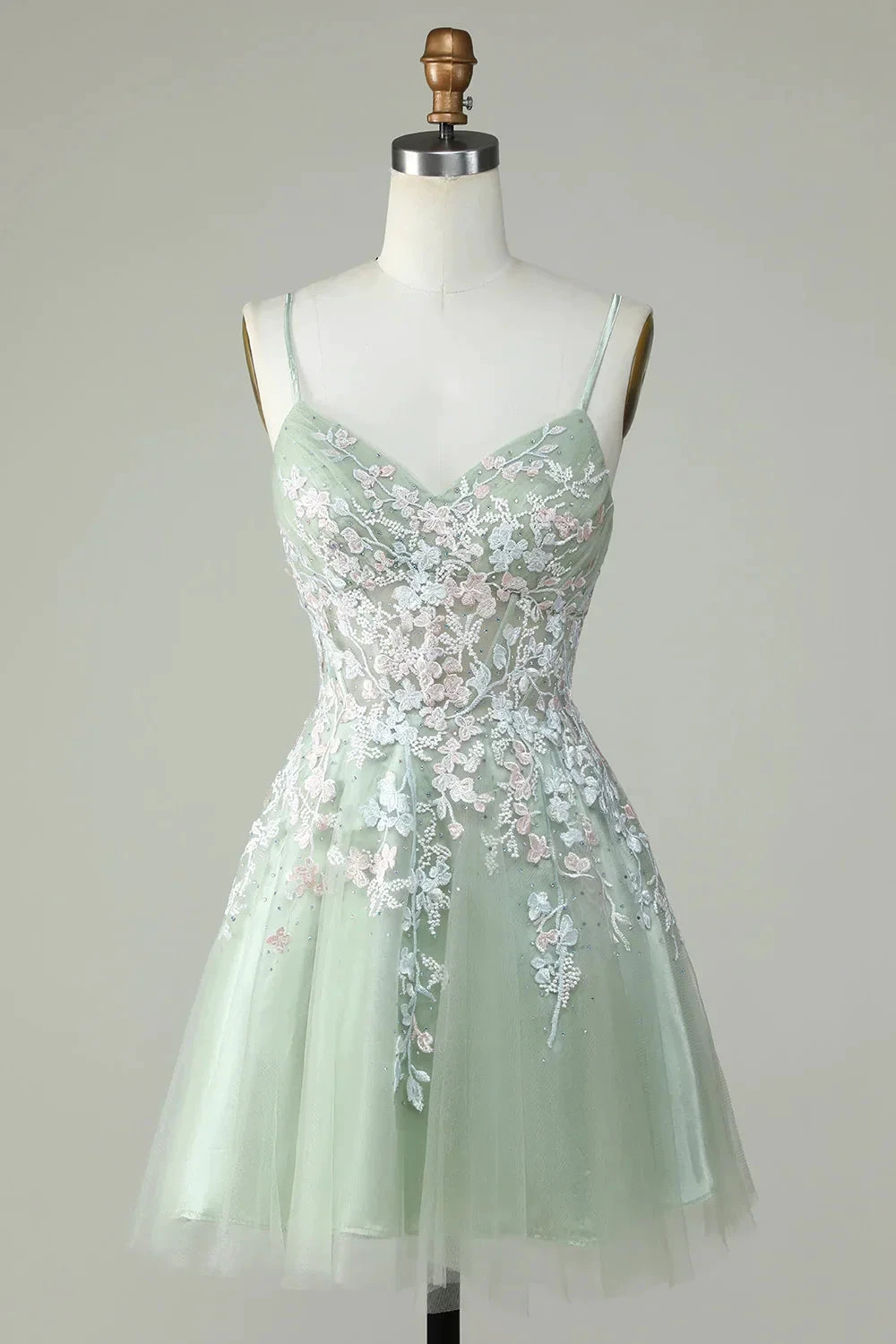 Dusty Sage Spaghetti Straps Homecoming Dress With Criss Cross Back Y2925 by simplepromdress