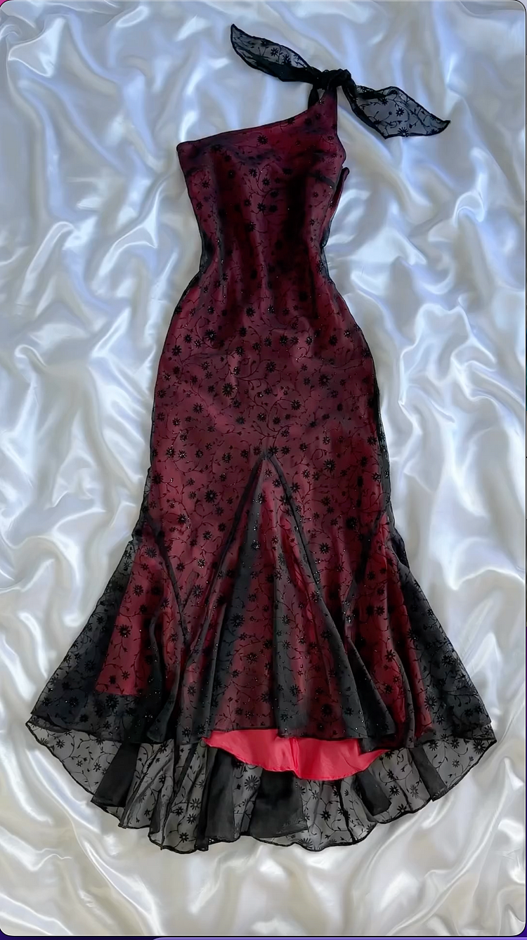 Pretty Burgundy One-Shoulder Tulle Sequins Evening Dress,Long Mermaid Party Prom Gown - FashionDia