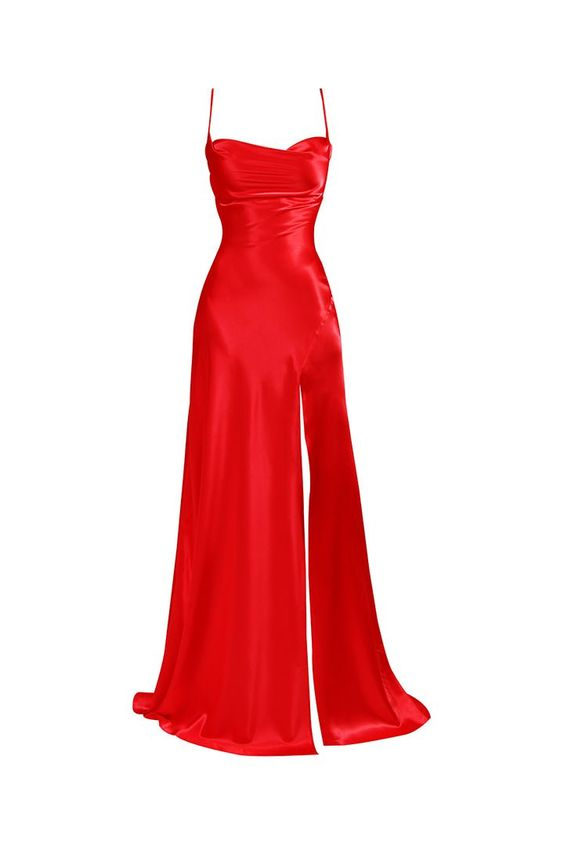 Simple Blue Spaghetti Straps Prom Dress With Split - View 3 | FashionDia