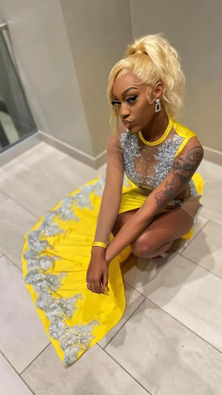 black girl yellow lace evening dresses,silver lace prom dresses, sexy evening dresses - View 3 | FashionDia