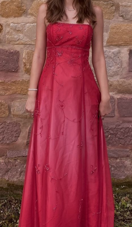 Pretty Spaghetti Straps Hot Pink Tulle Satin Beaded A Line Long Party Dress Formal Evening Gown