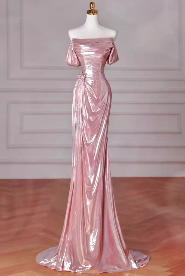 Charming Pink Mermaid Strapless Long Prom Dress,Off-the-Shoulder Evening Dress - FashionDia
