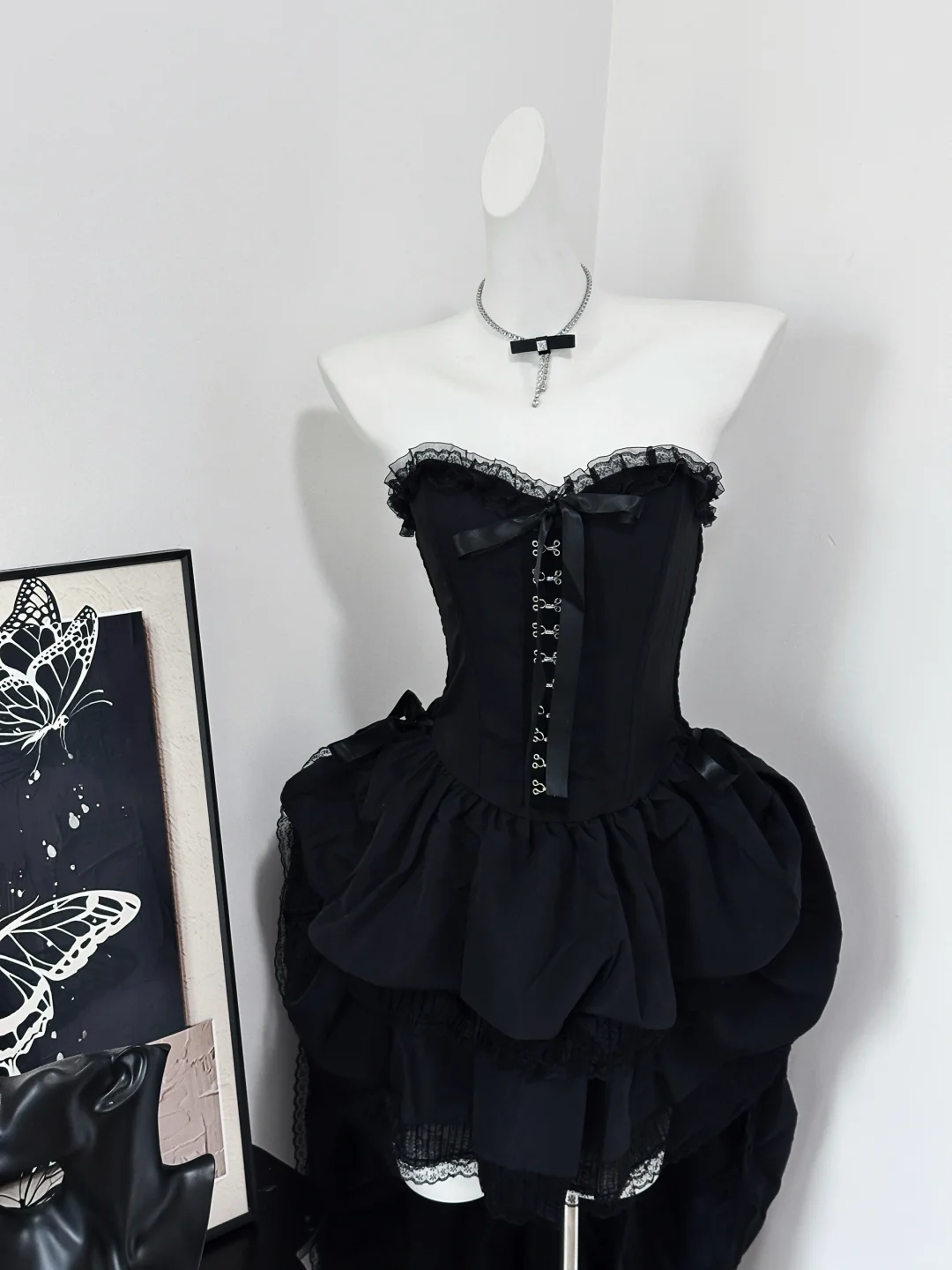 Charming Black Strapless A Line Layered Short Birthday Outfits Graduation Homecoming Dress