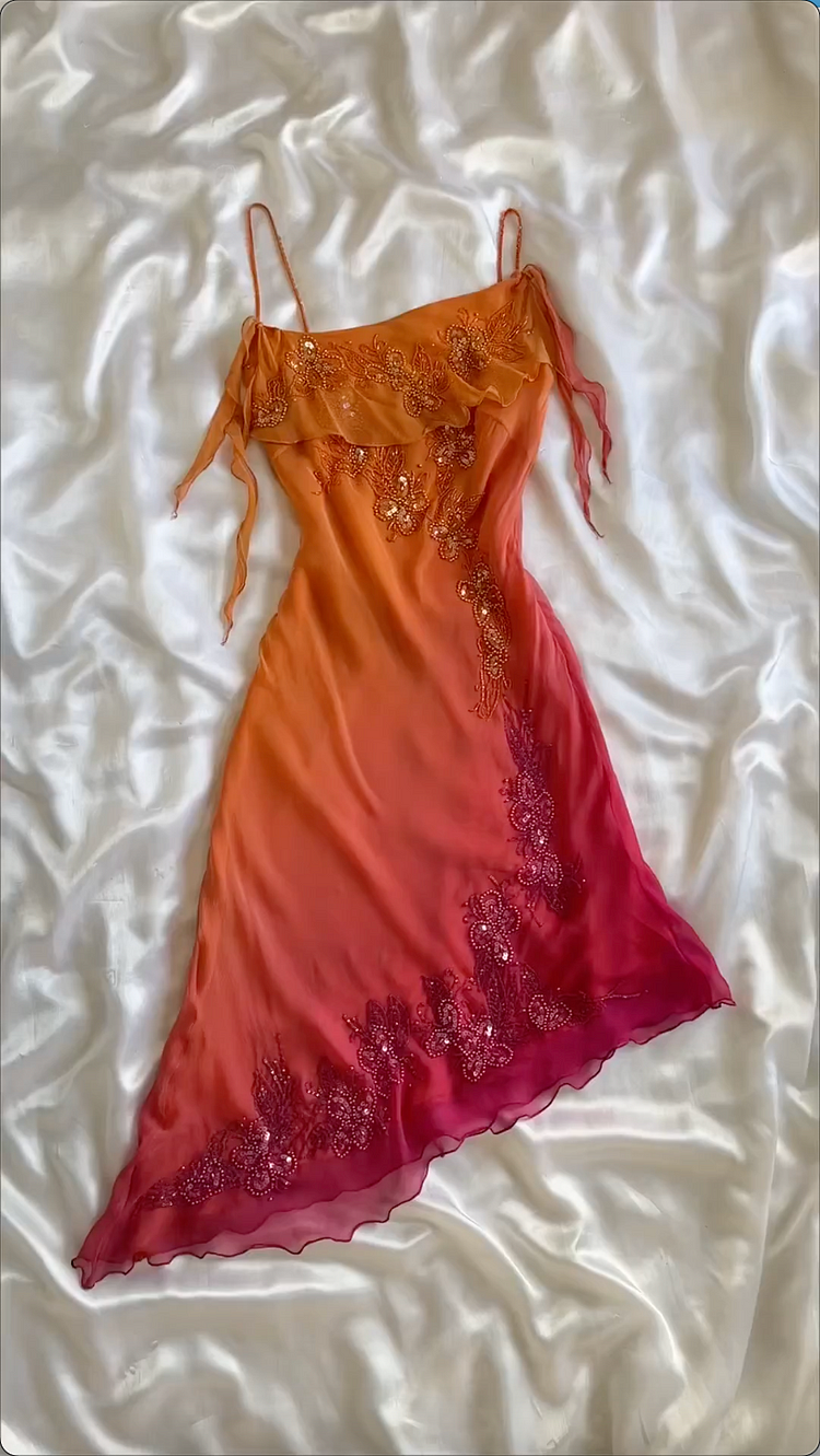 Pretty Spaghetti Straps Chiffon Beaded Mermaid Party Evening Dress