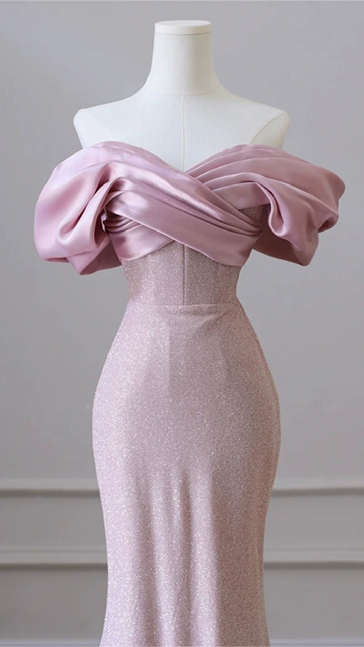Flesh Pink Sequin Evening Gown Elegant Women's Off Shoulder Party Prom Evening Dress Y6963 - View 4 | VelvetHem