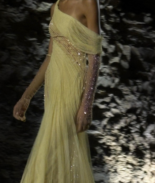 Pretty Tulle Pleated Sequin Mermaid Evening Dress Yellow Long Wedding Guest Dress - FashionDia