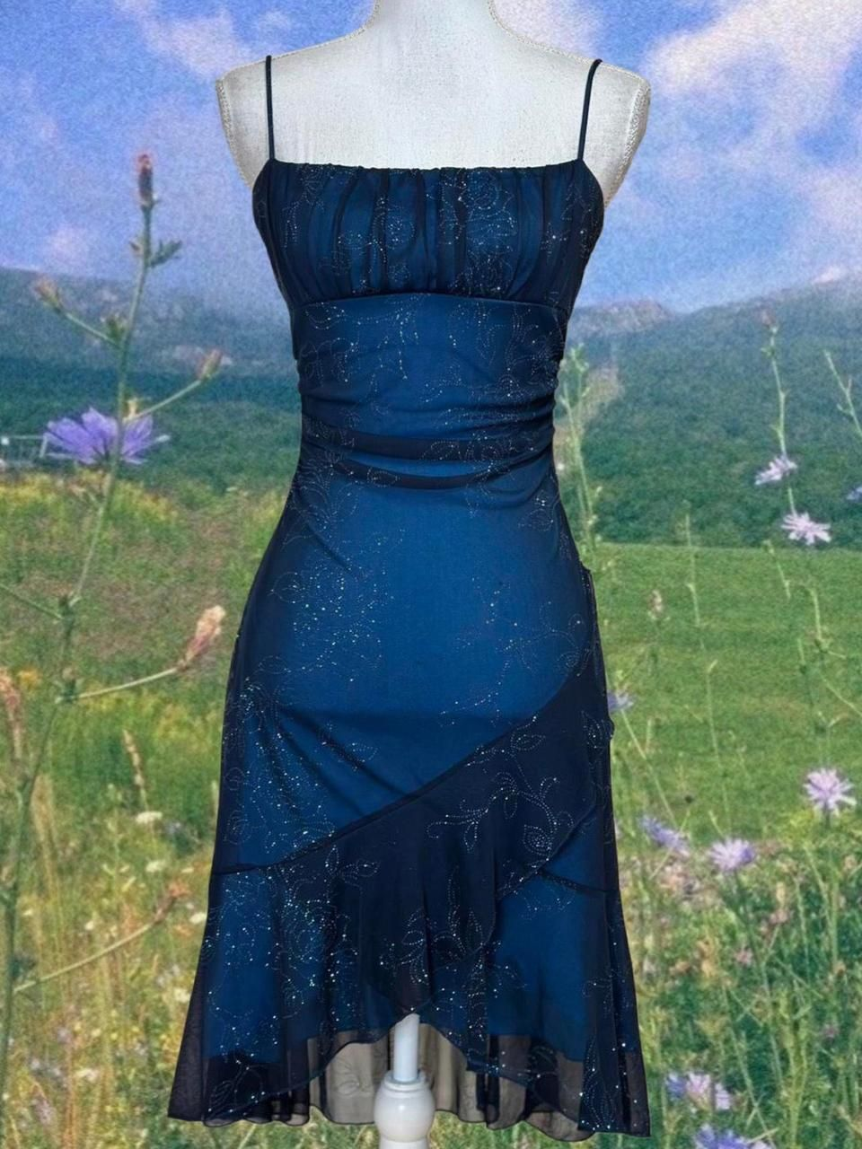 Vintage Spaghetti Straps Chiffon Sequin Ruffle Cocktail Dress Navy Blue Short Prom Dress Homecoming Dress D075