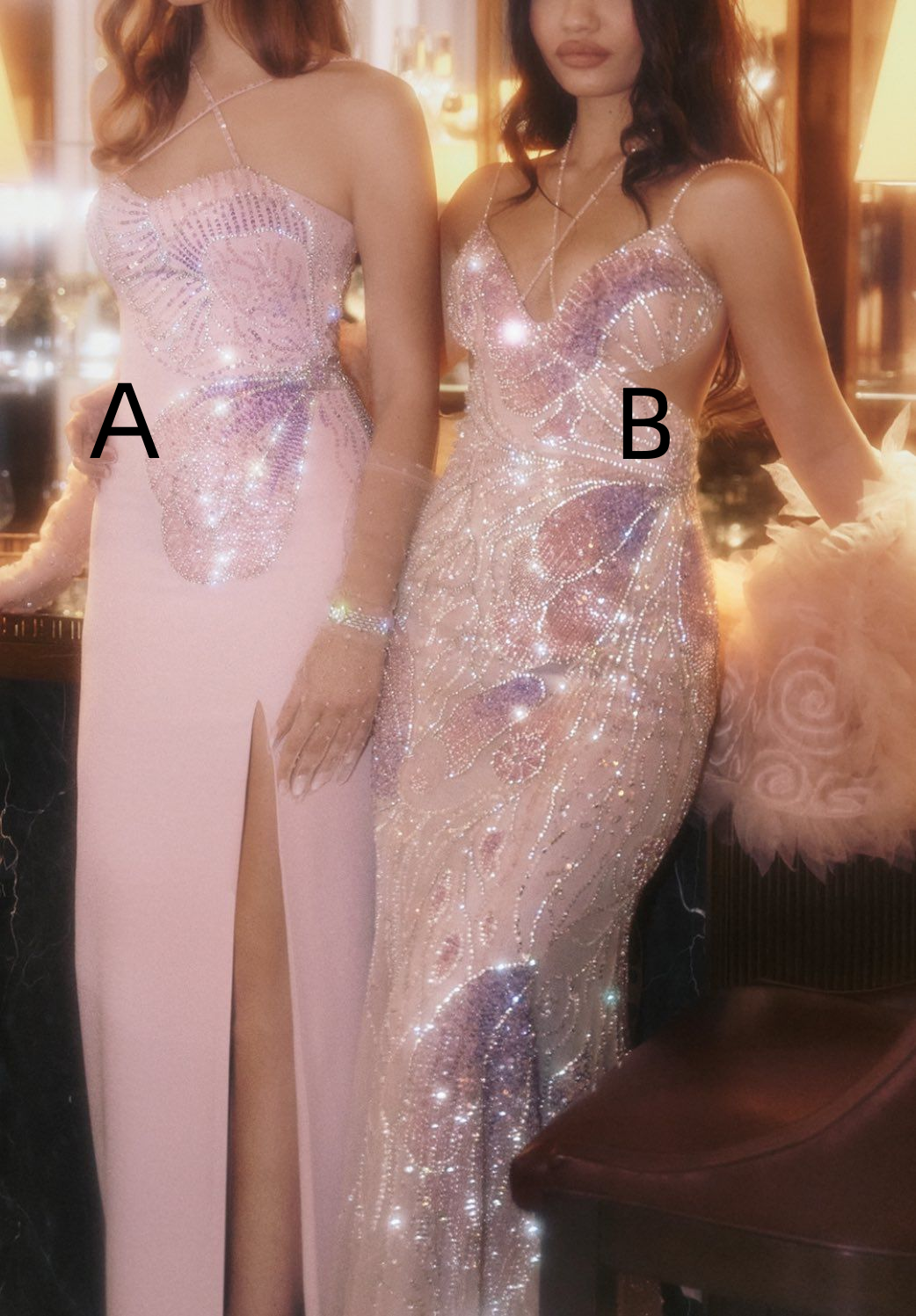 Glamorous Spaghetti Straps Pink Satin Sequin Beaded Prom Gown Long Party Dress