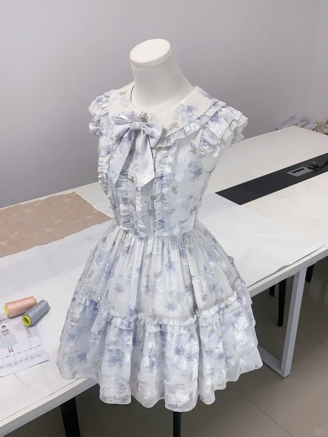 Cute Blue Chiffon Print Floral A-Line Short Birthday Outfits Formal 7th Grade Homecoming Dress - View 2 | FashionDia