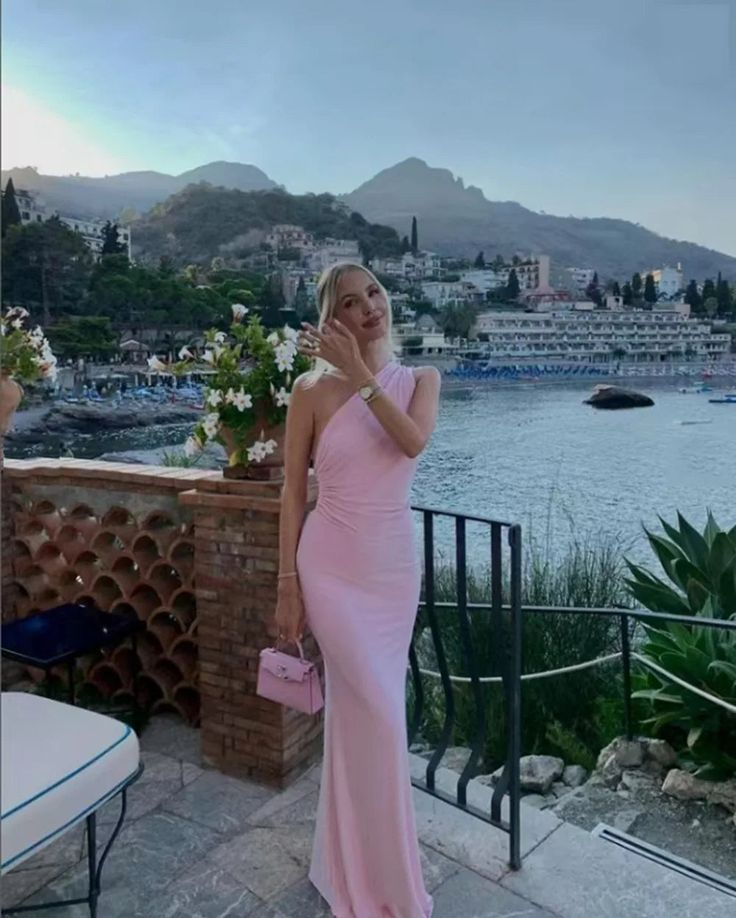 Fashion One Shoulder Pink Backless Party Evening Dress Sheath Prom Dress