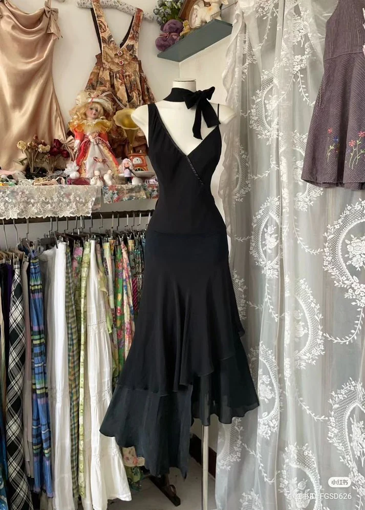 Black Chiffon Mermaid Prom Dress Formal Party Dress - FashionDia