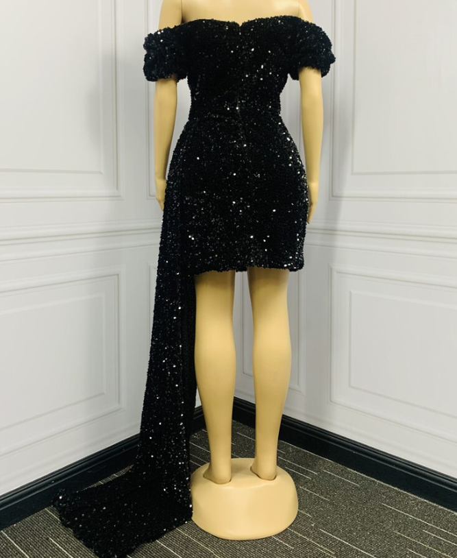 Women Black Sequins Prom Dresses Skirt Black Girl Formal Party Cocktail Homecoming Dress De Princess - View 4 | FashionDia