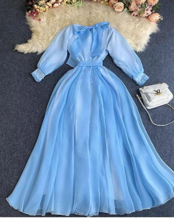 Modest Blue A-line Prom Dress,Blue Graduation Dress