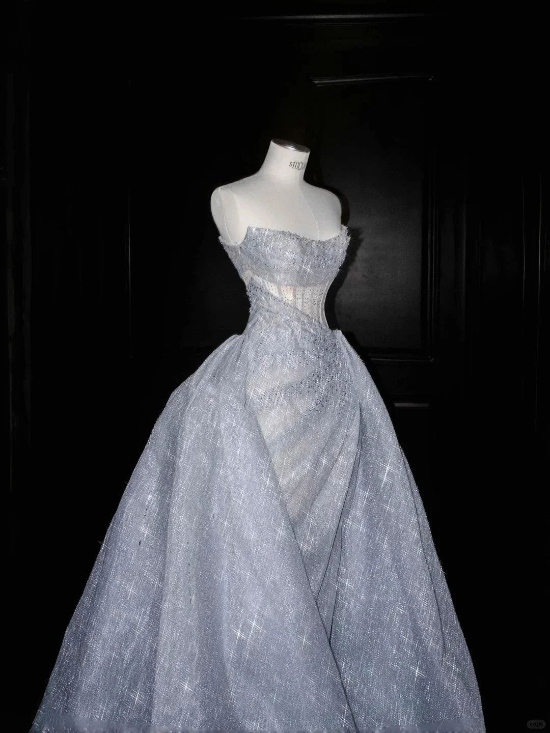 Glitter Strapless Blue Tulle Sequins A Line Prom Dress Evening Dress,Formal Wedding Dress (ZD13770)